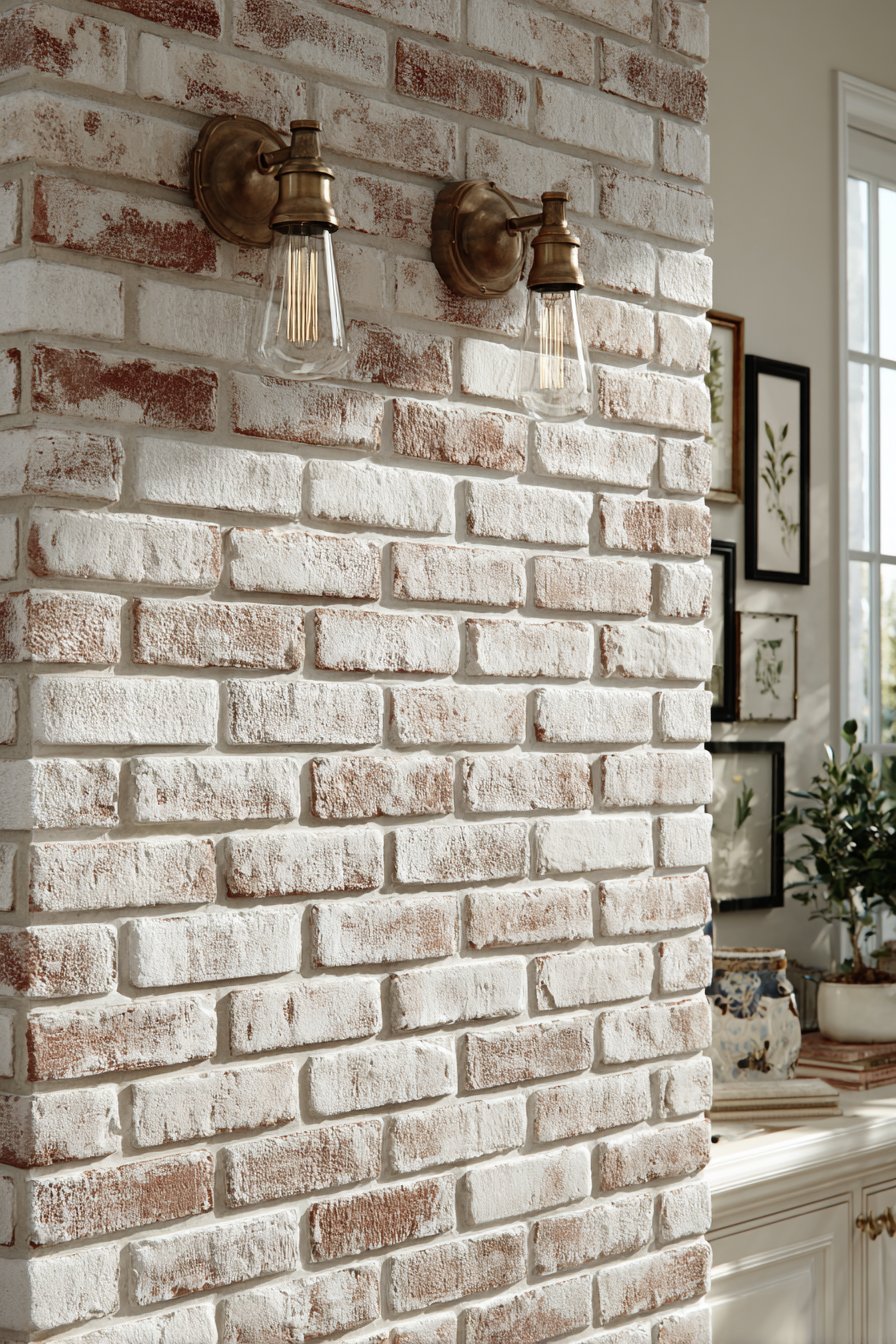 Lime-Washed Exposed Brick Wall
