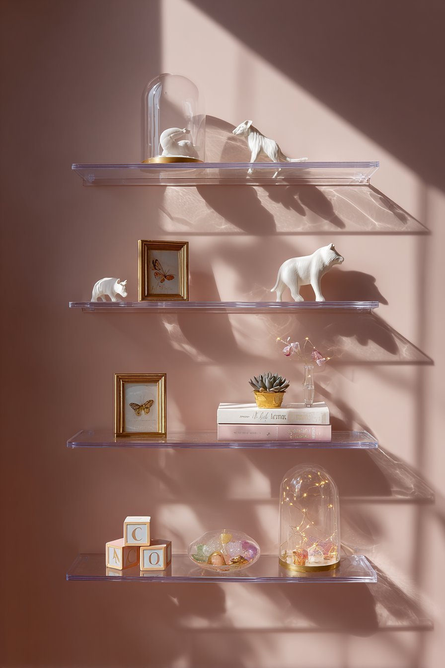 Modern Acrylic Floating Shelves with Ethereal Effect