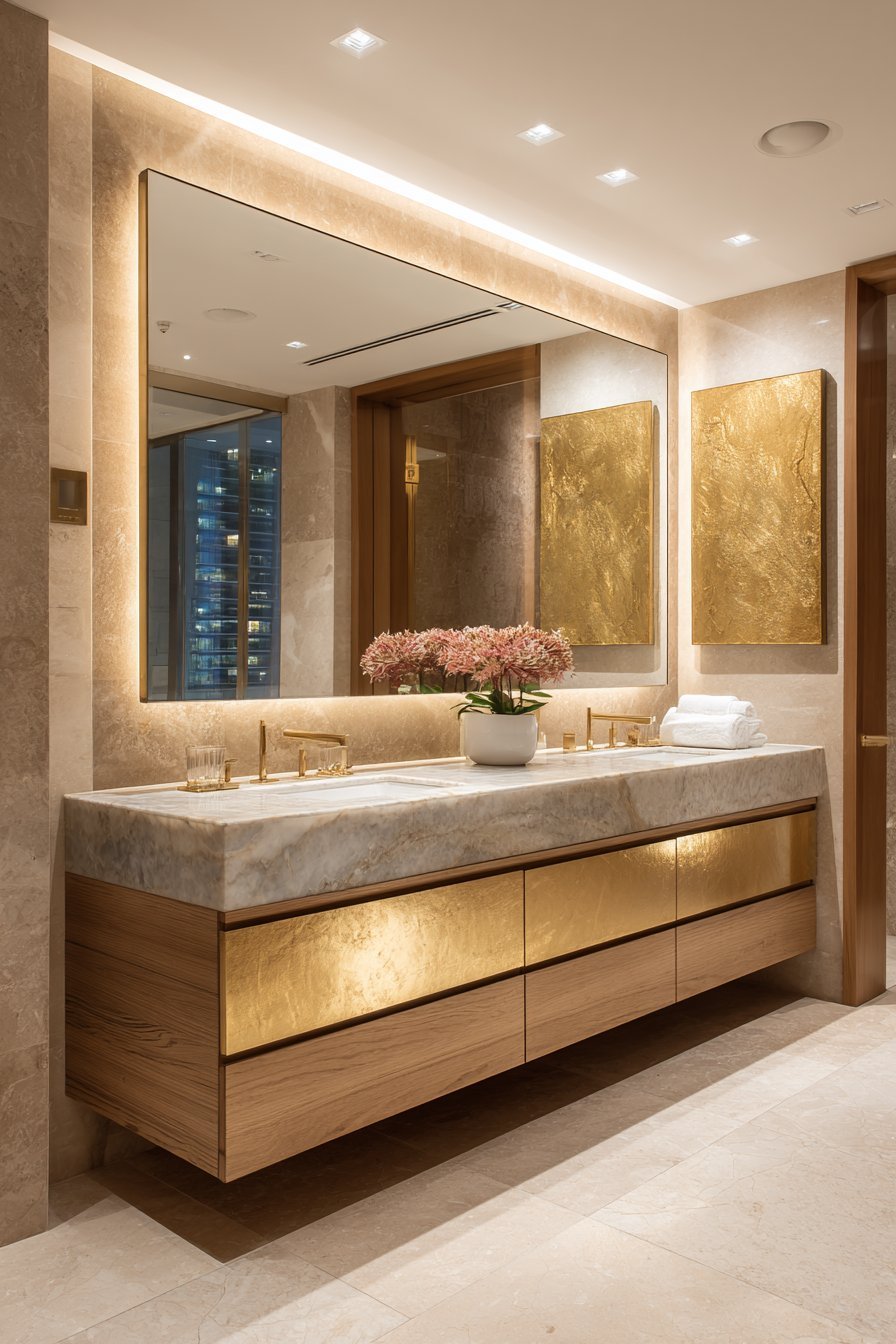 Symmetrical Gold-Leafed Abstract Paintings