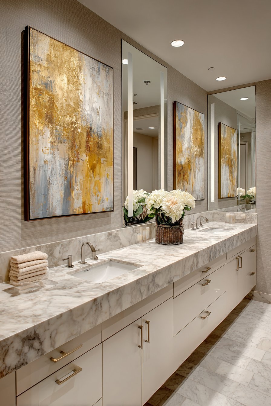 Symmetrical Gold-Leafed Abstract Paintings