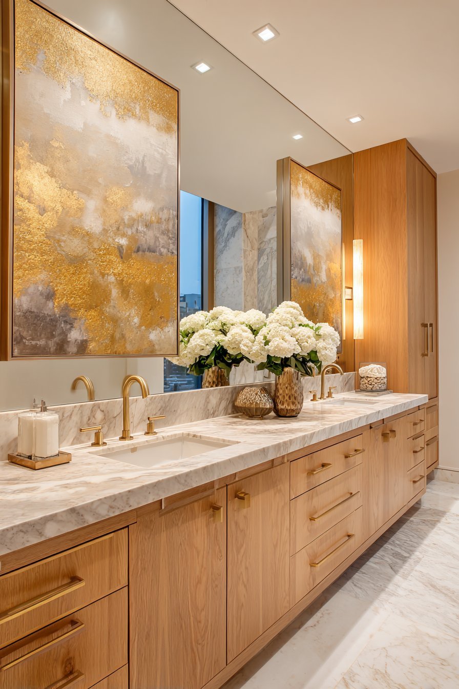 Symmetrical Gold-Leafed Abstract Paintings