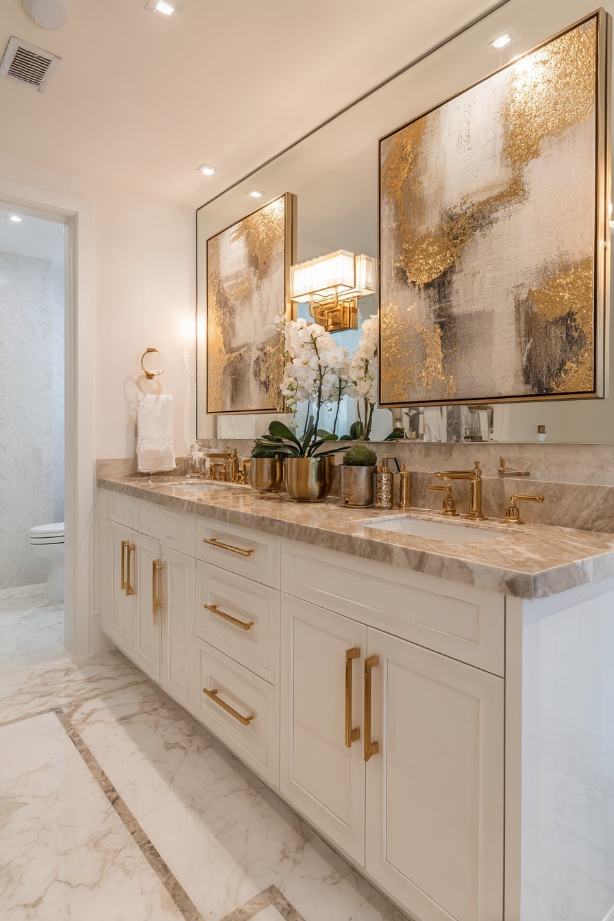 Symmetrical Gold-Leafed Abstract Paintings