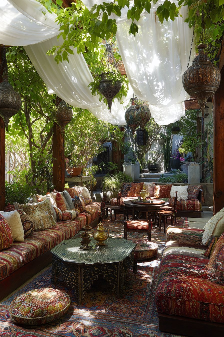 Bamboo Shade Structure with Flowing Fabrics