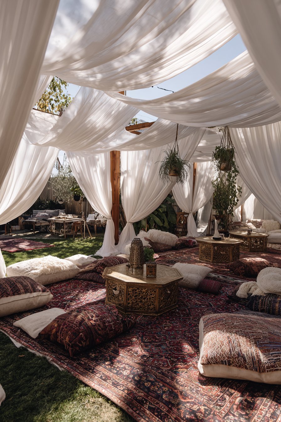 Bamboo Shade Structure with Flowing Fabrics