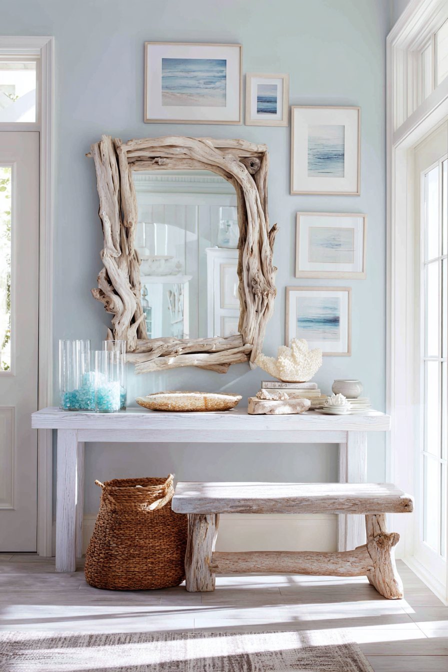 Coastal-Inspired Driftwood Mirror Arrangement