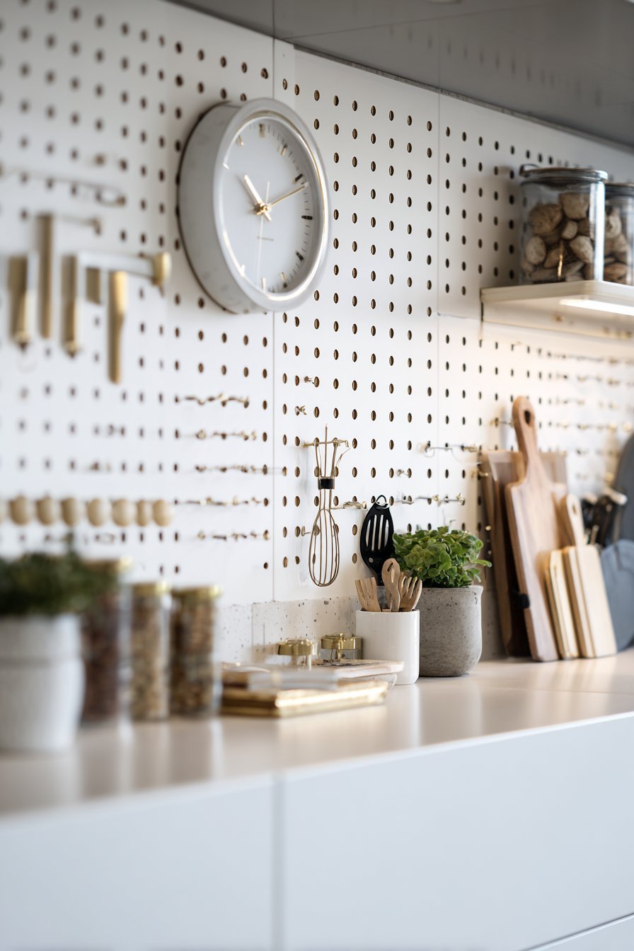 Vertical Pegboard Kitchen Organization