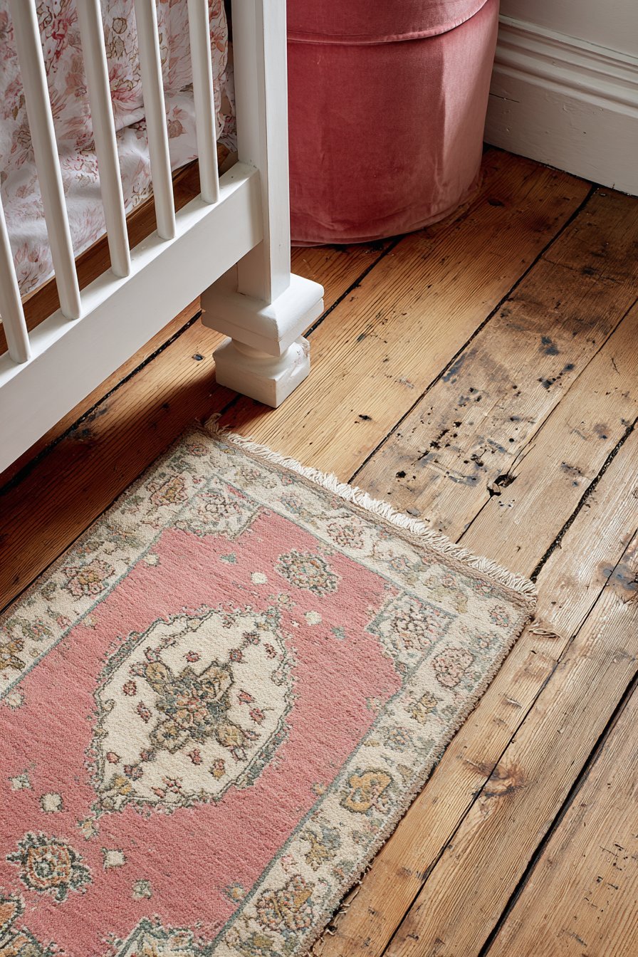 Worn Hardwood with Vintage Rug