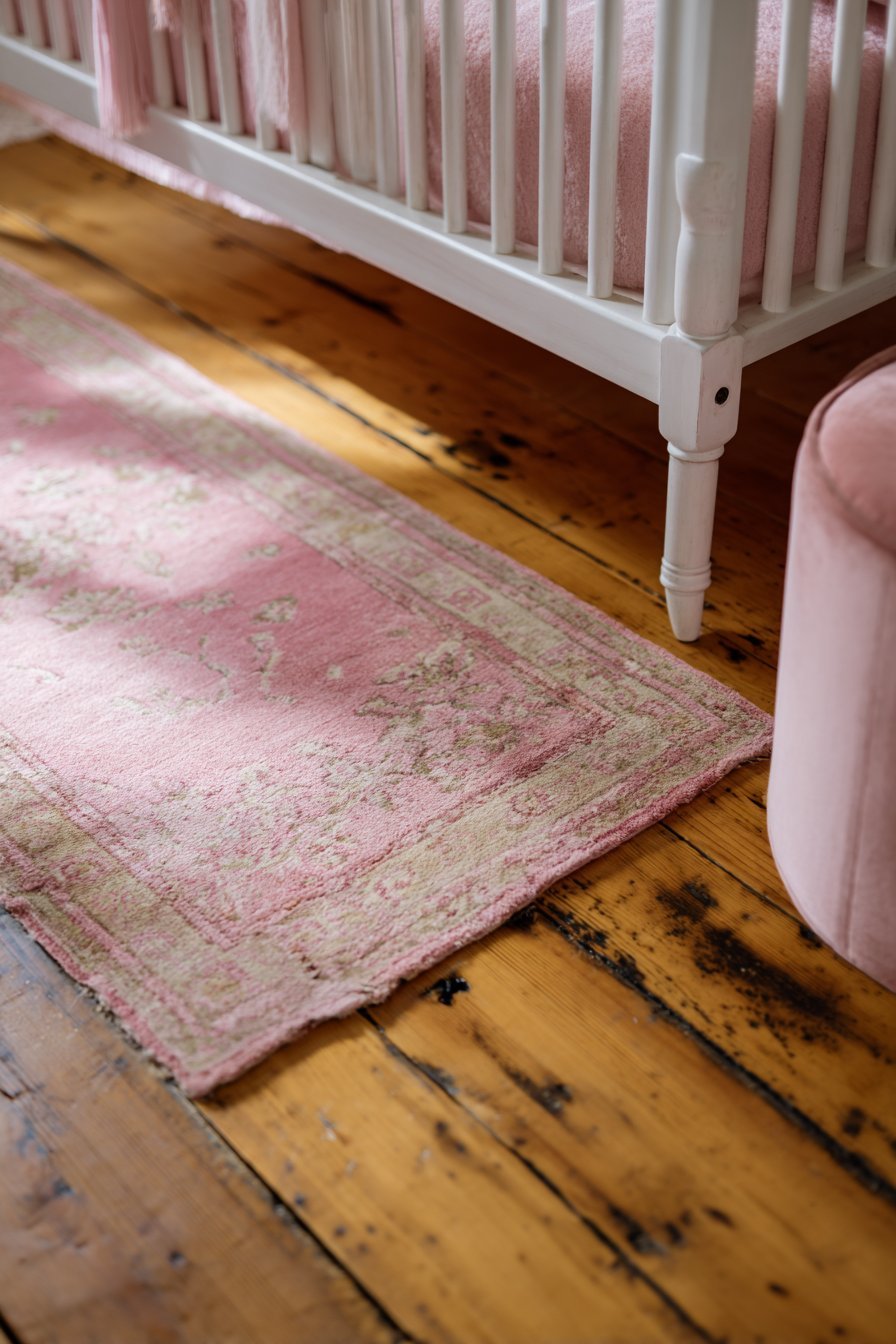 Worn Hardwood with Vintage Rug