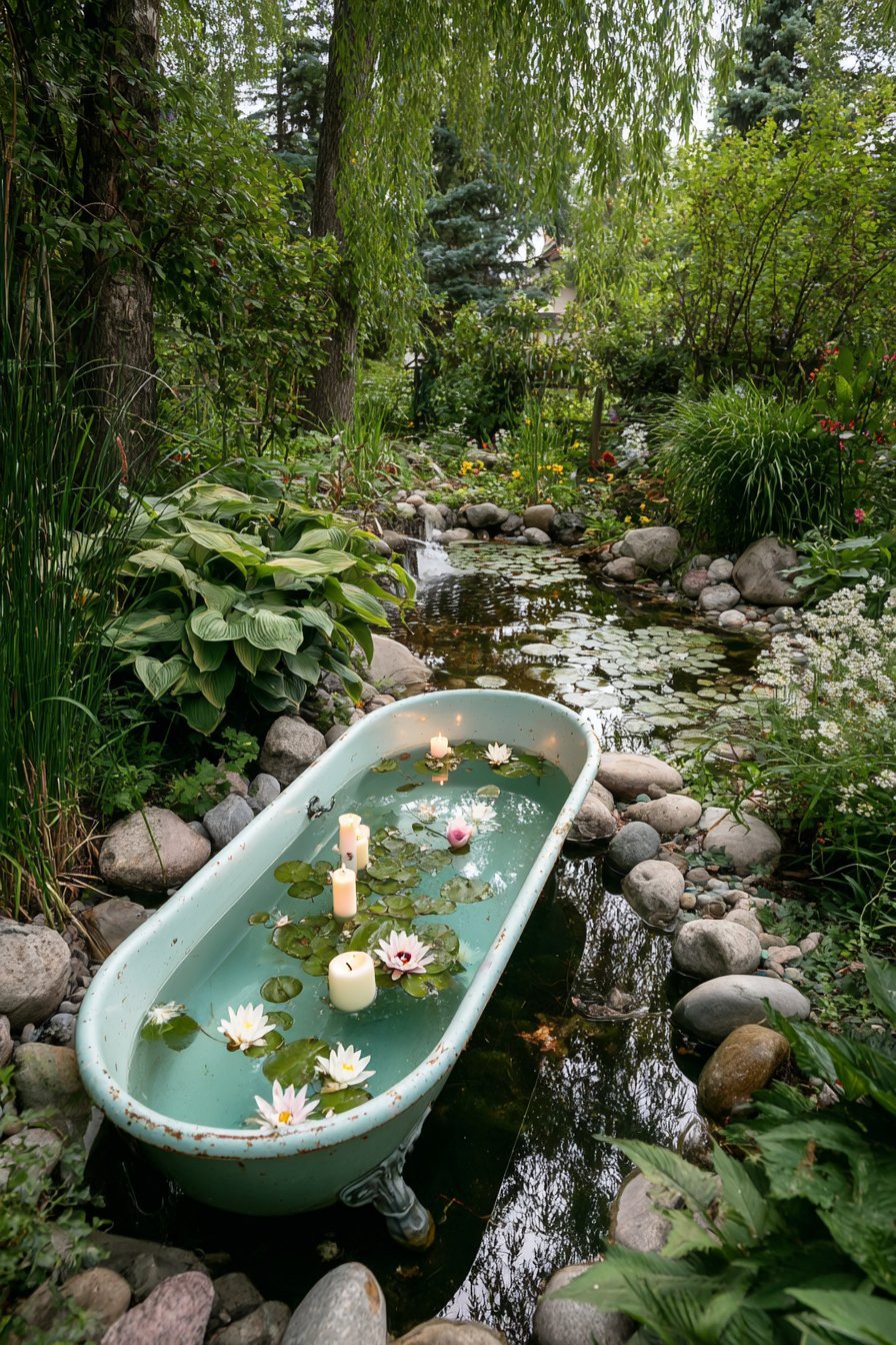Vintage Bathtub Water Garden