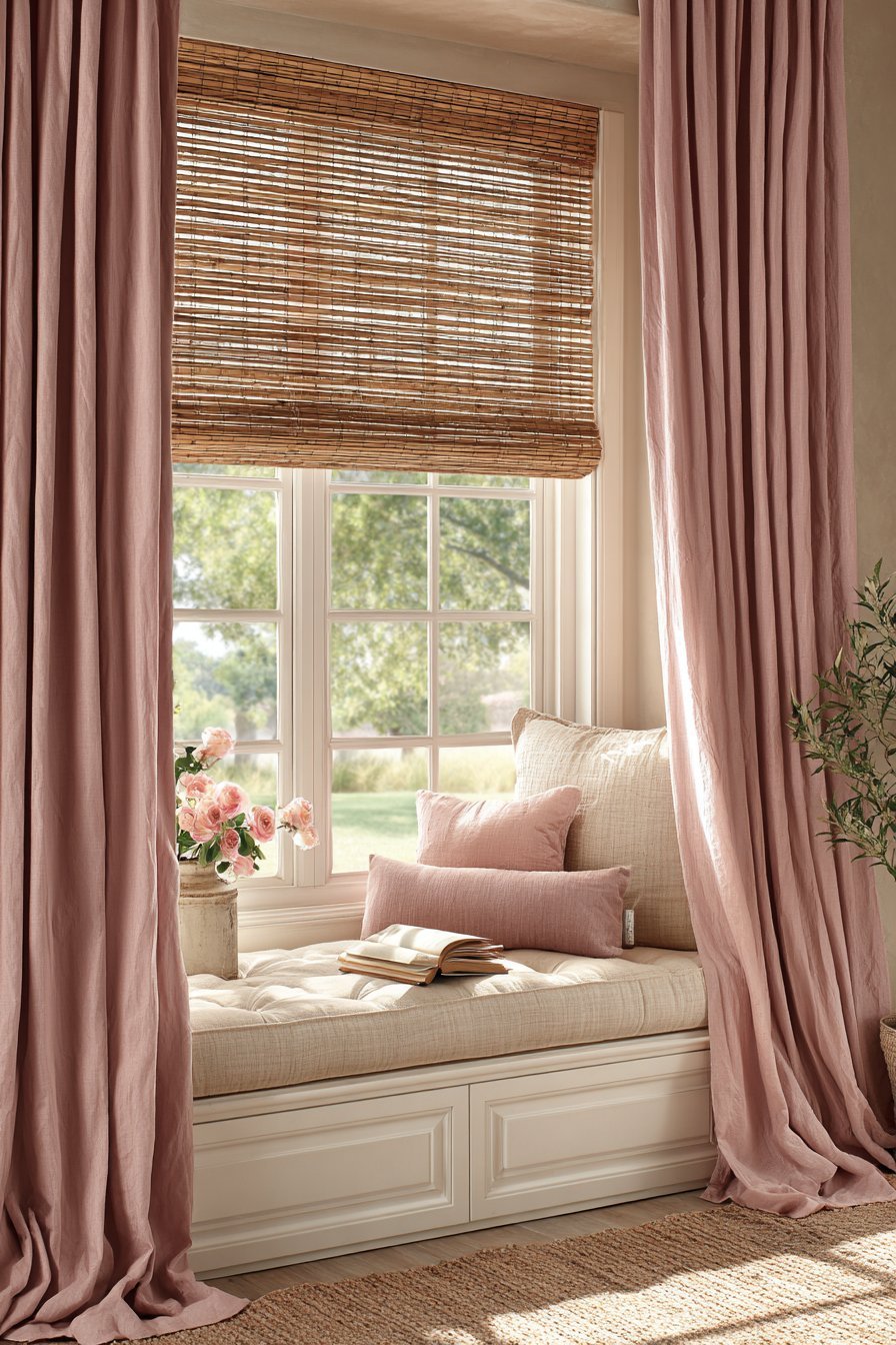 Layered Window Treatment with Built-In Seating