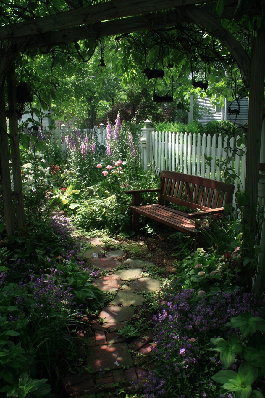 English Cottage Garden with Meandering Paths