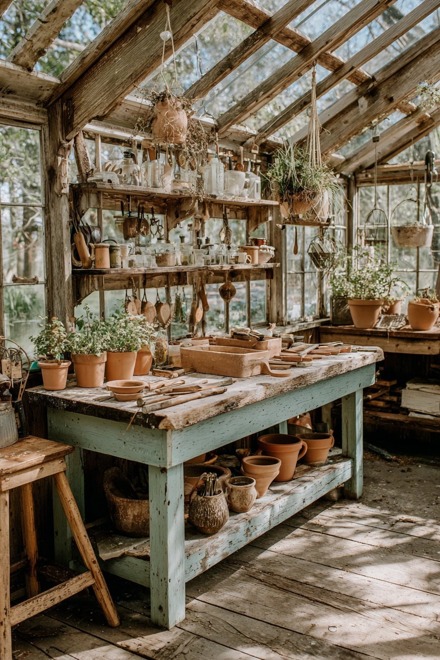 Vintage Glass Greenhouse Sanctuary