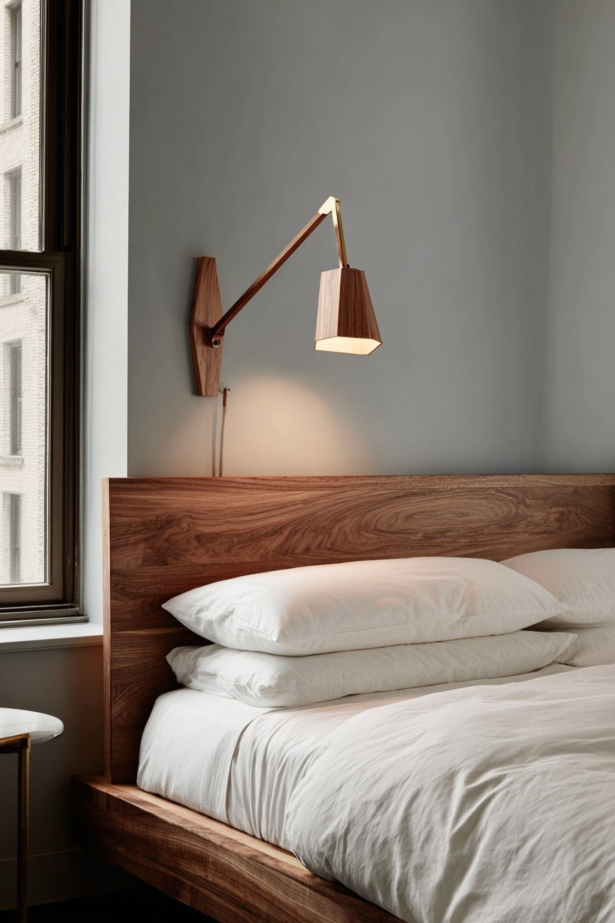 Wall-Mounted Walnut Reading Light