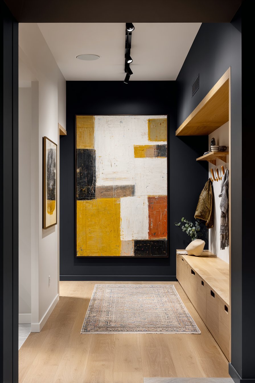 Charcoal Wall with Bold Abstract Art