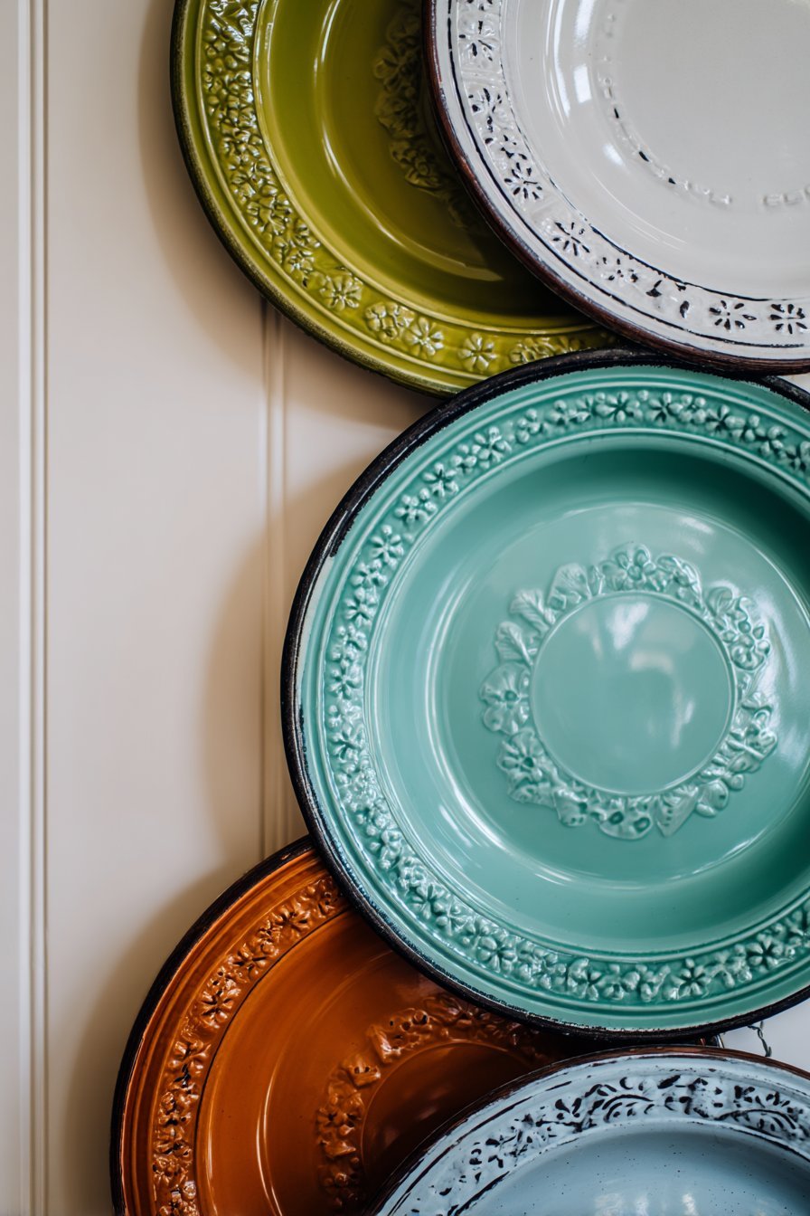 Vintage Enamelware Plate Display