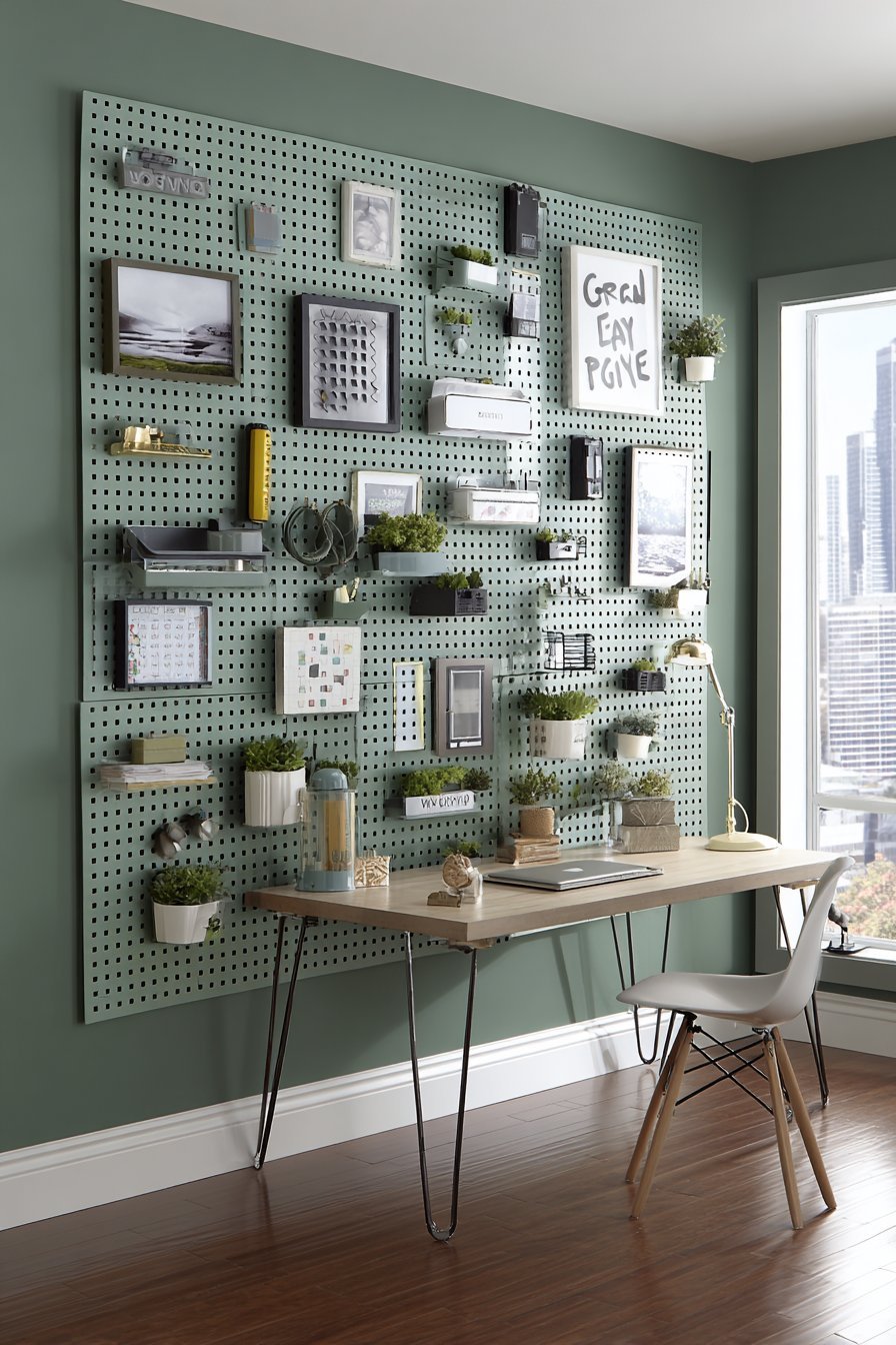 Modern Home Office Pegboard Organization
