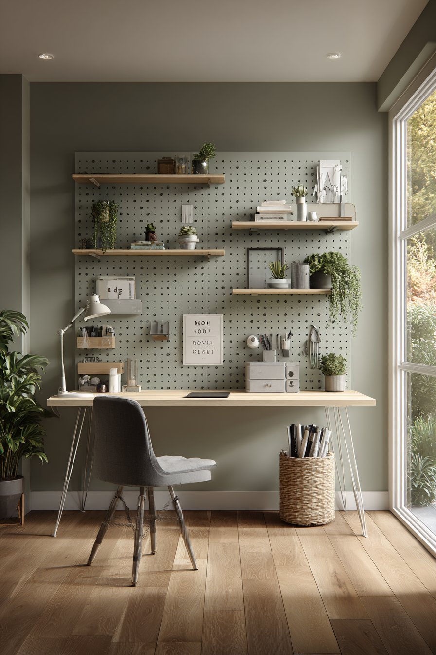 Modern Home Office Pegboard Organization