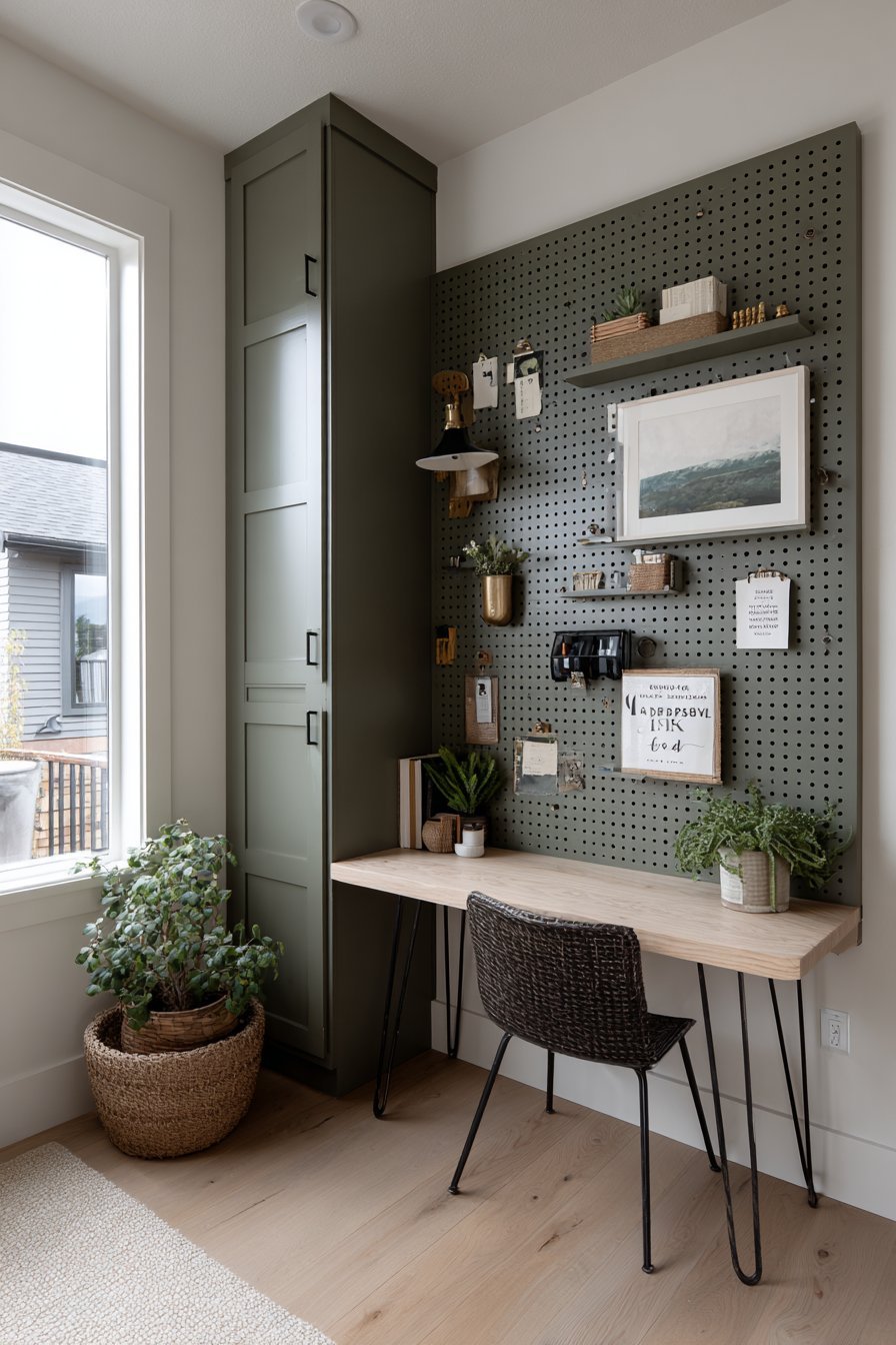 Modern Home Office Pegboard Organization