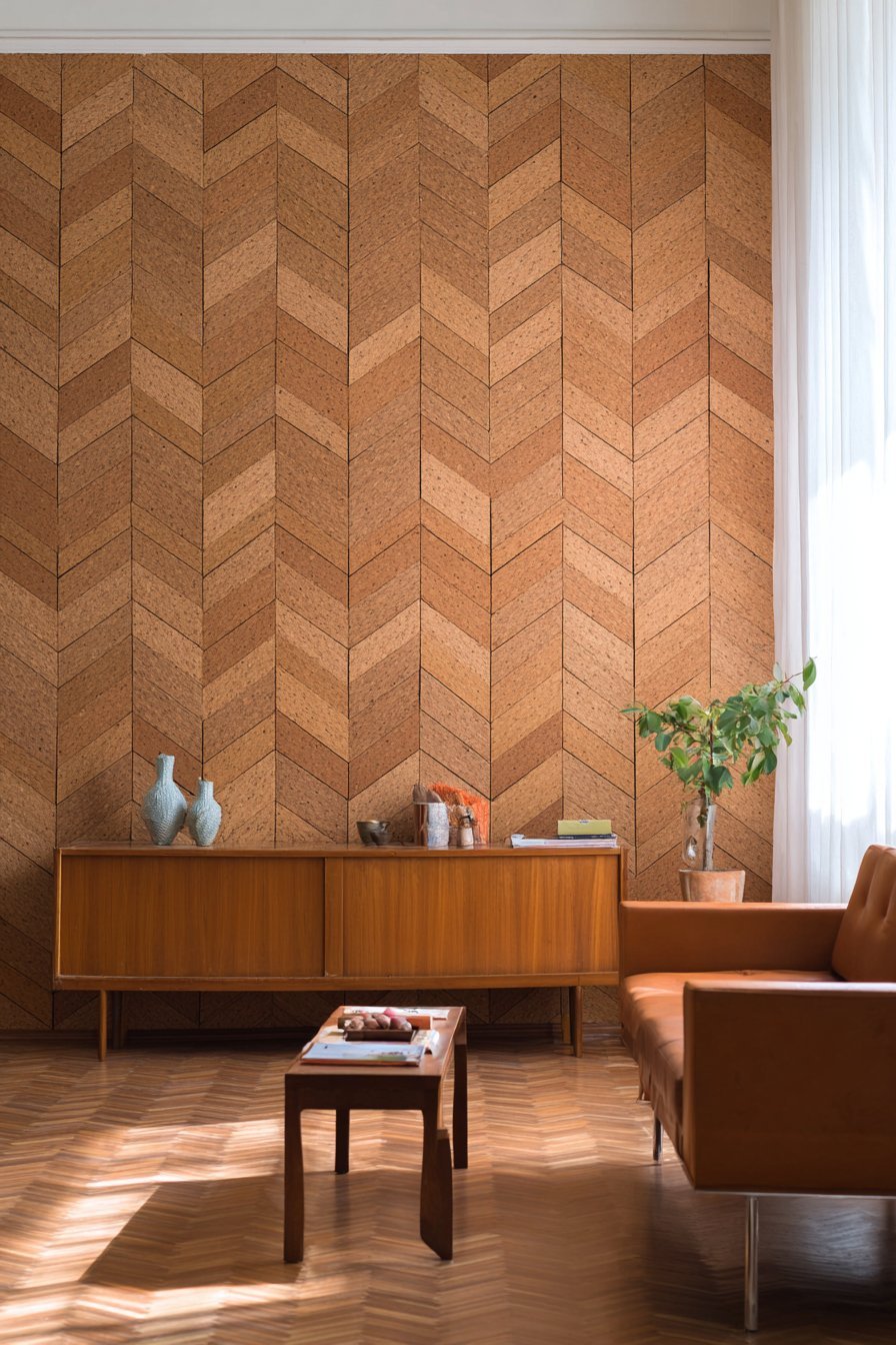 Geometric Cork Tile Chevron Pattern