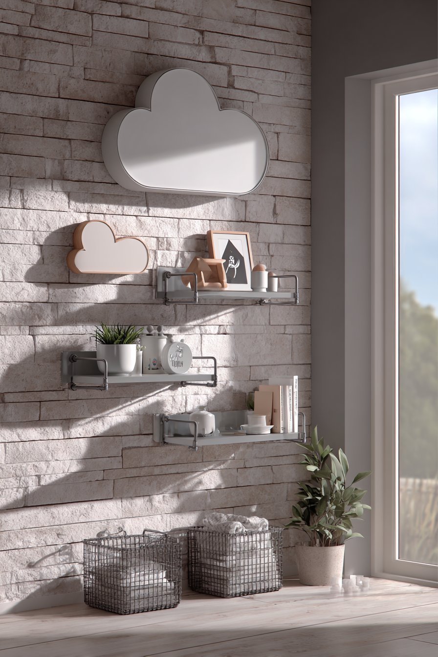Contemporary Industrial Grey Metal Pipe Shelves