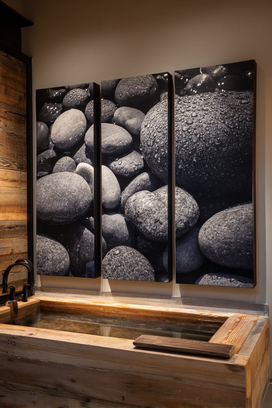 Zen River Stone Triptych Photography