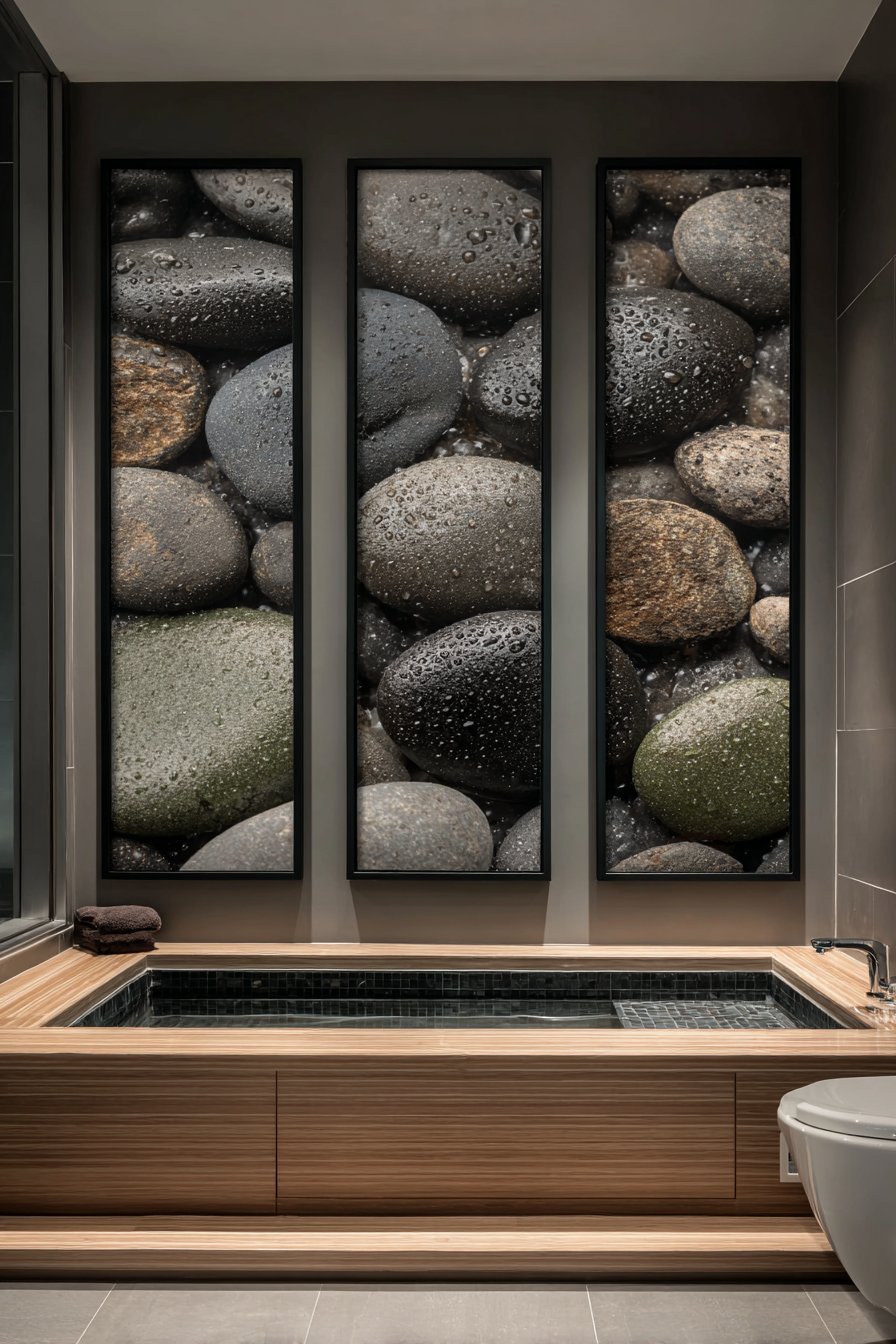 Zen River Stone Triptych Photography