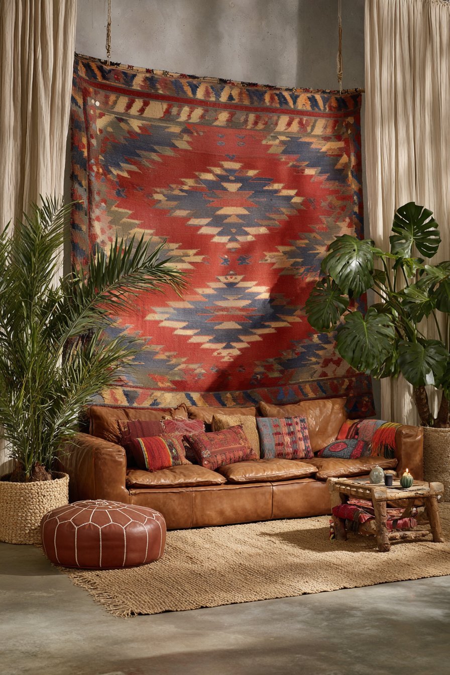 Bohemian Vintage Kilim Tapestry