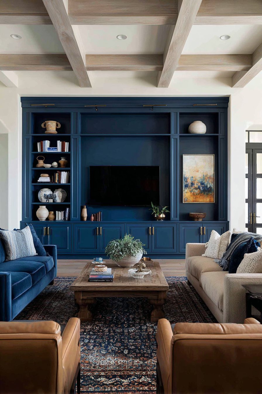 Sophisticated Navy Blue Built-In Cabinetry