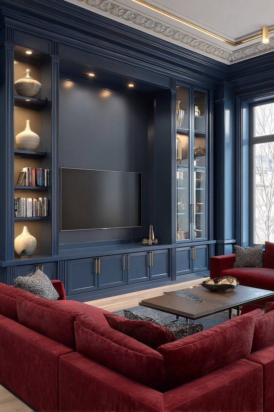 Sophisticated Navy Blue Built-In Cabinetry