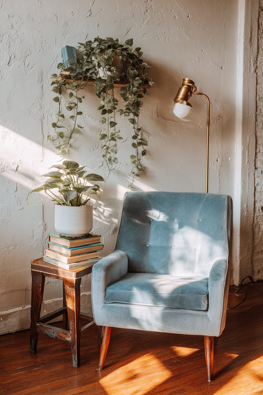 Cozy Reading Nook with Velvet Armchair