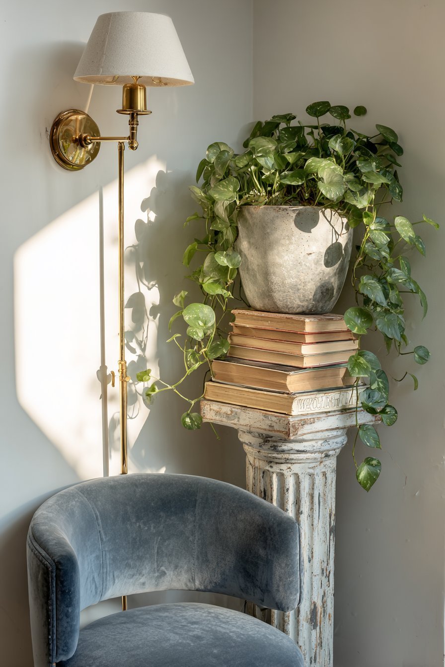 Cozy Reading Nook with Velvet Armchair