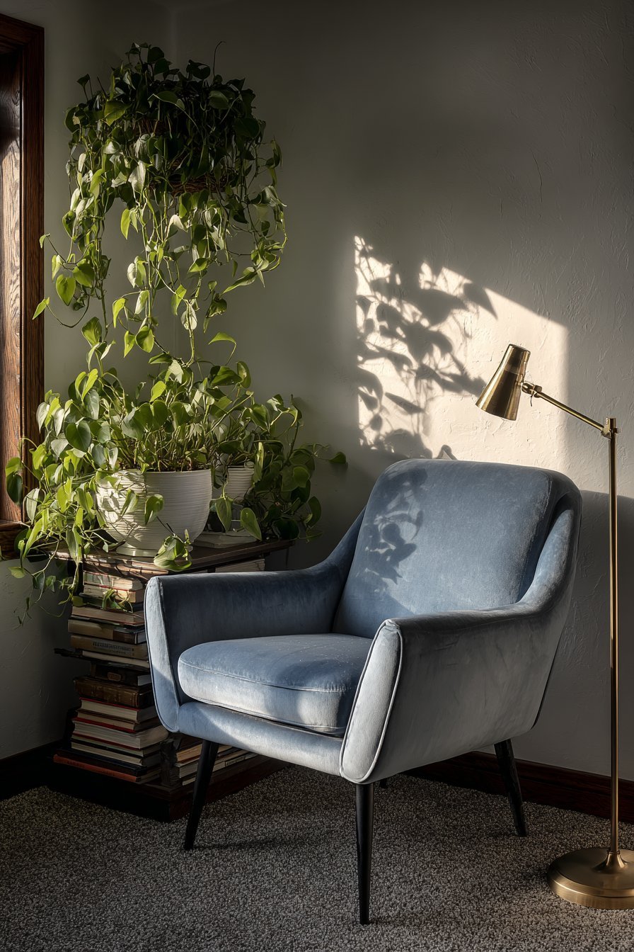 Cozy Reading Nook with Velvet Armchair
