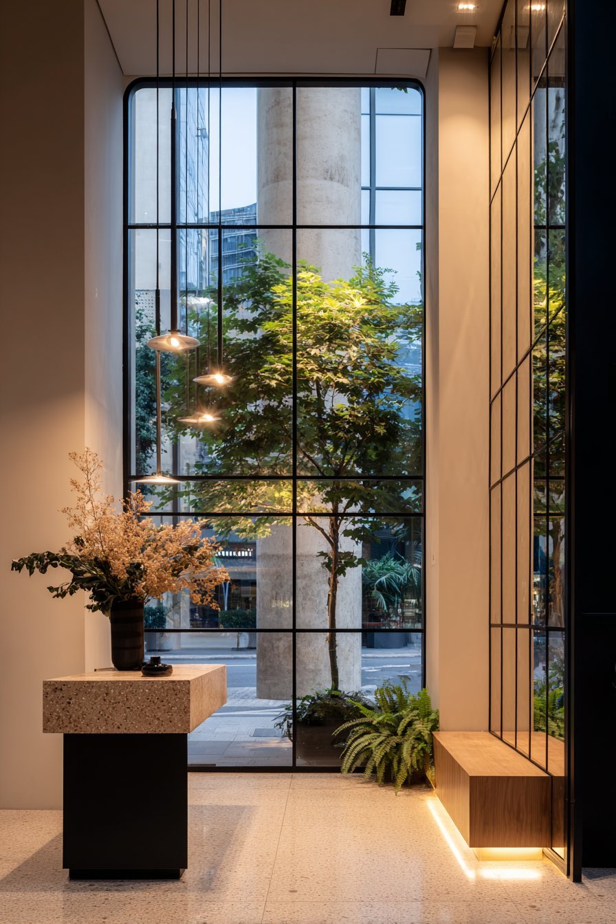 Expansive Grid Pattern Mirror Installation