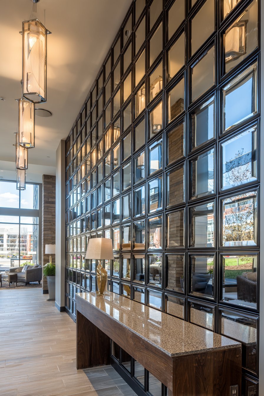 Expansive Grid Pattern Mirror Installation