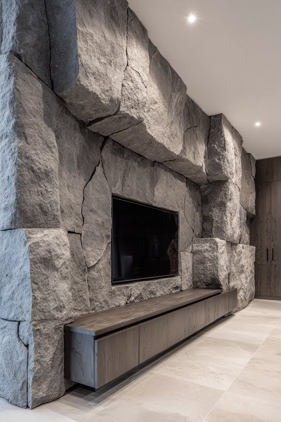 Dramatic Natural Stone Accent Wall