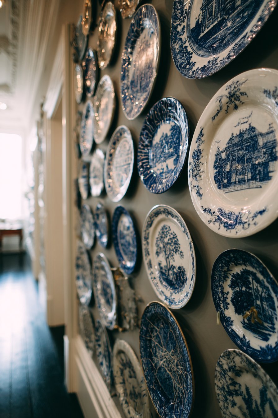 Blue and White Transferware Plate Wall