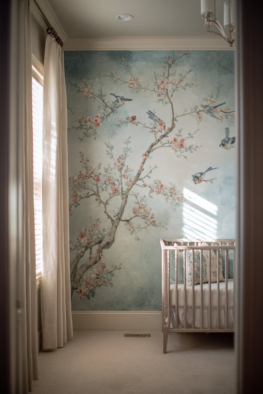 Hand-Painted Chinoiserie Mural Accent Wall