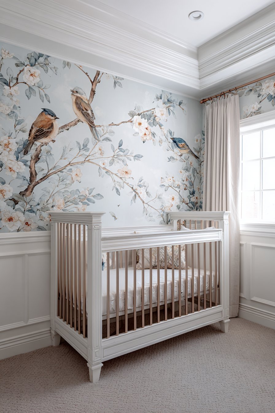 Hand-Painted Chinoiserie Mural Accent Wall
