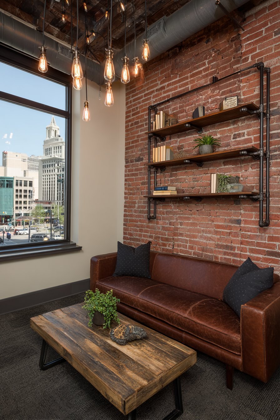 Industrial Exposed Brick with Pipe Shelving