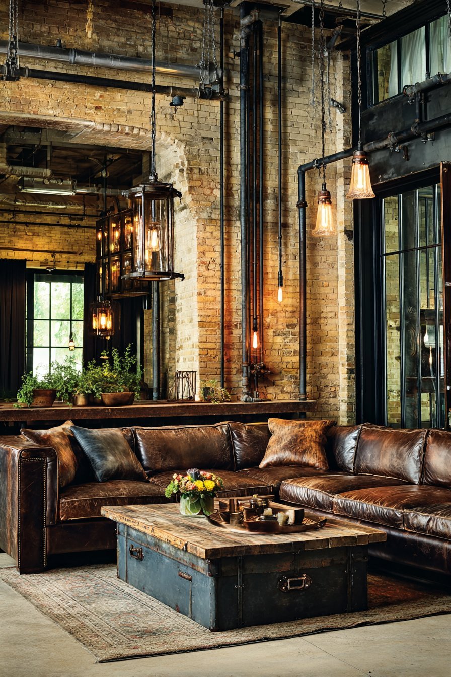 Industrial Exposed Brick with Pipe Shelving