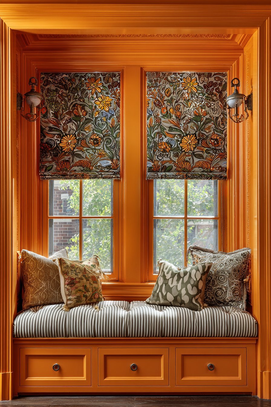 Bold Window Treatment with Tangerine Frame