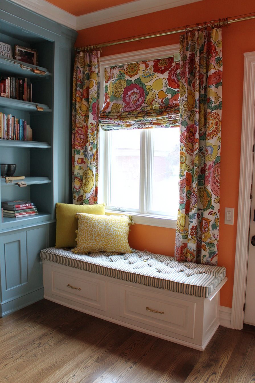 Bold Window Treatment with Tangerine Frame
