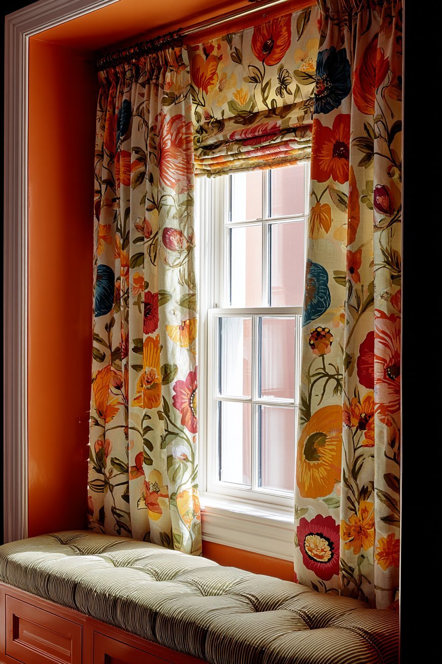 Bold Window Treatment with Tangerine Frame
