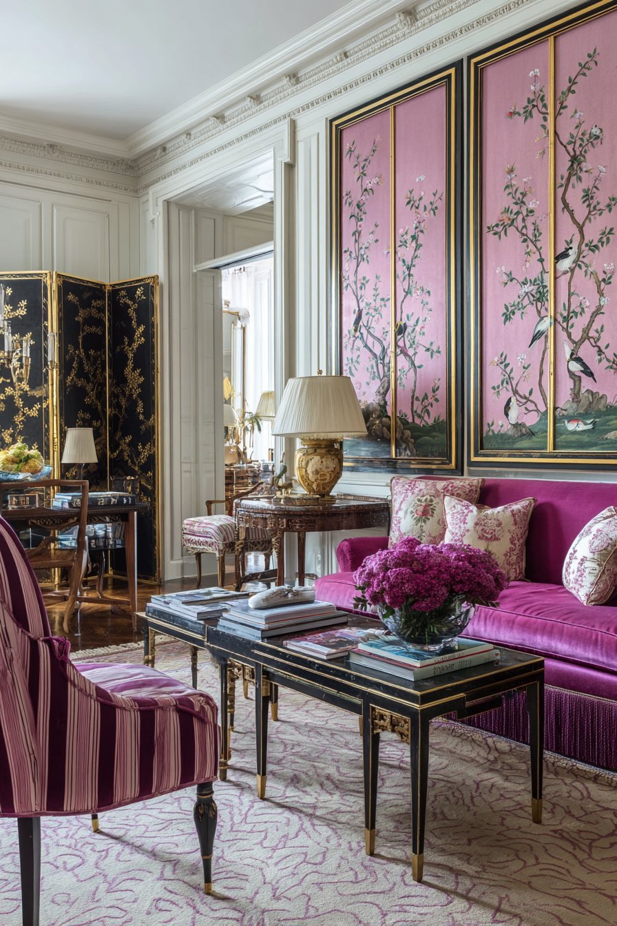 Hand-Painted Chinoiserie Wallpaper Panels