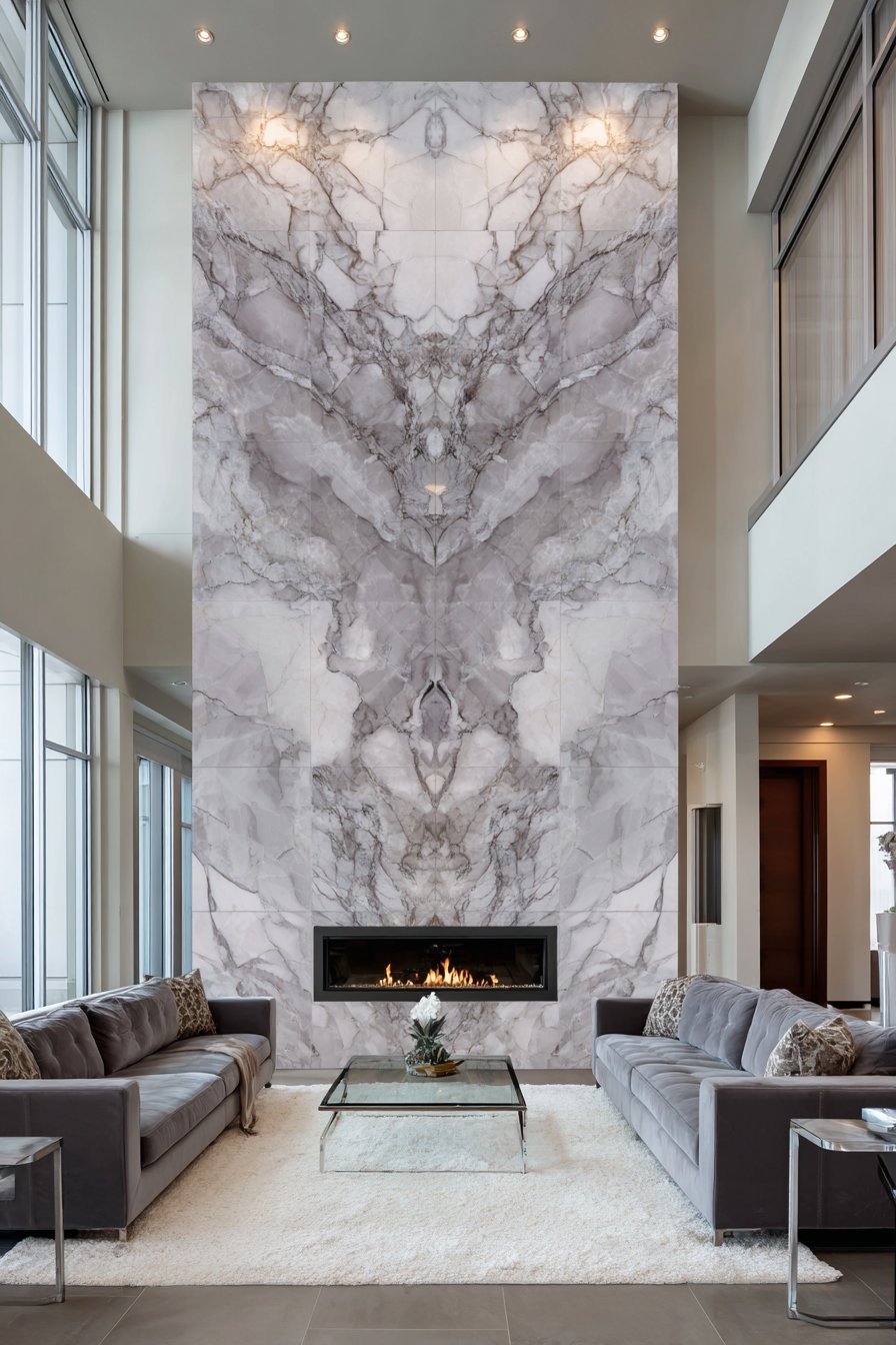 Luxurious Book-Matched Marble Effect Tiles