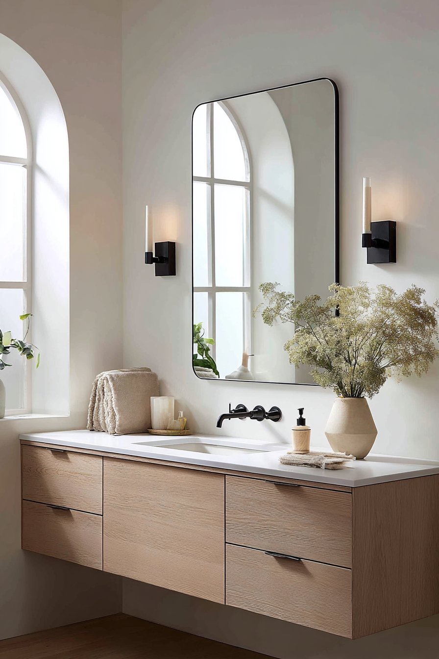 Frameless Beveled Mirror Bathroom Focal Point