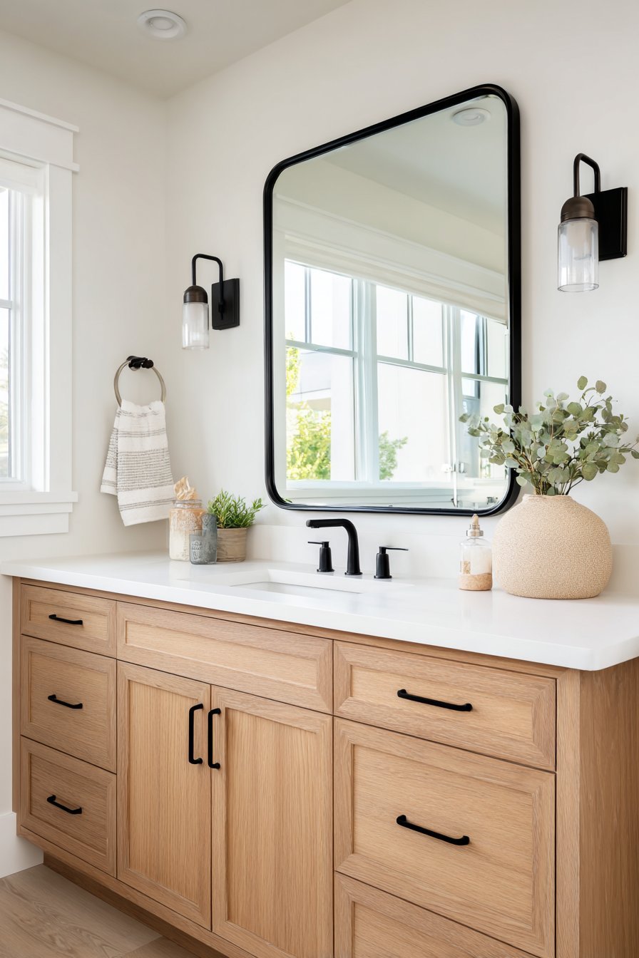 Frameless Beveled Mirror Bathroom Focal Point
