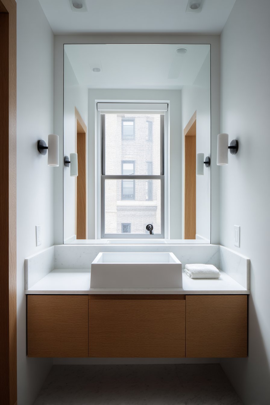 Frameless Beveled Mirror Bathroom Focal Point