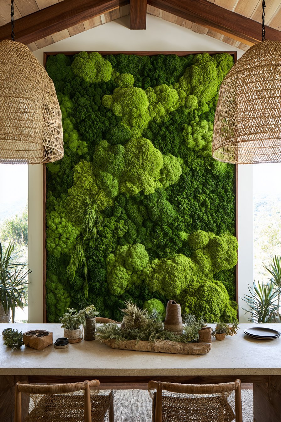 A Living Wall or Preserved Moss Installation