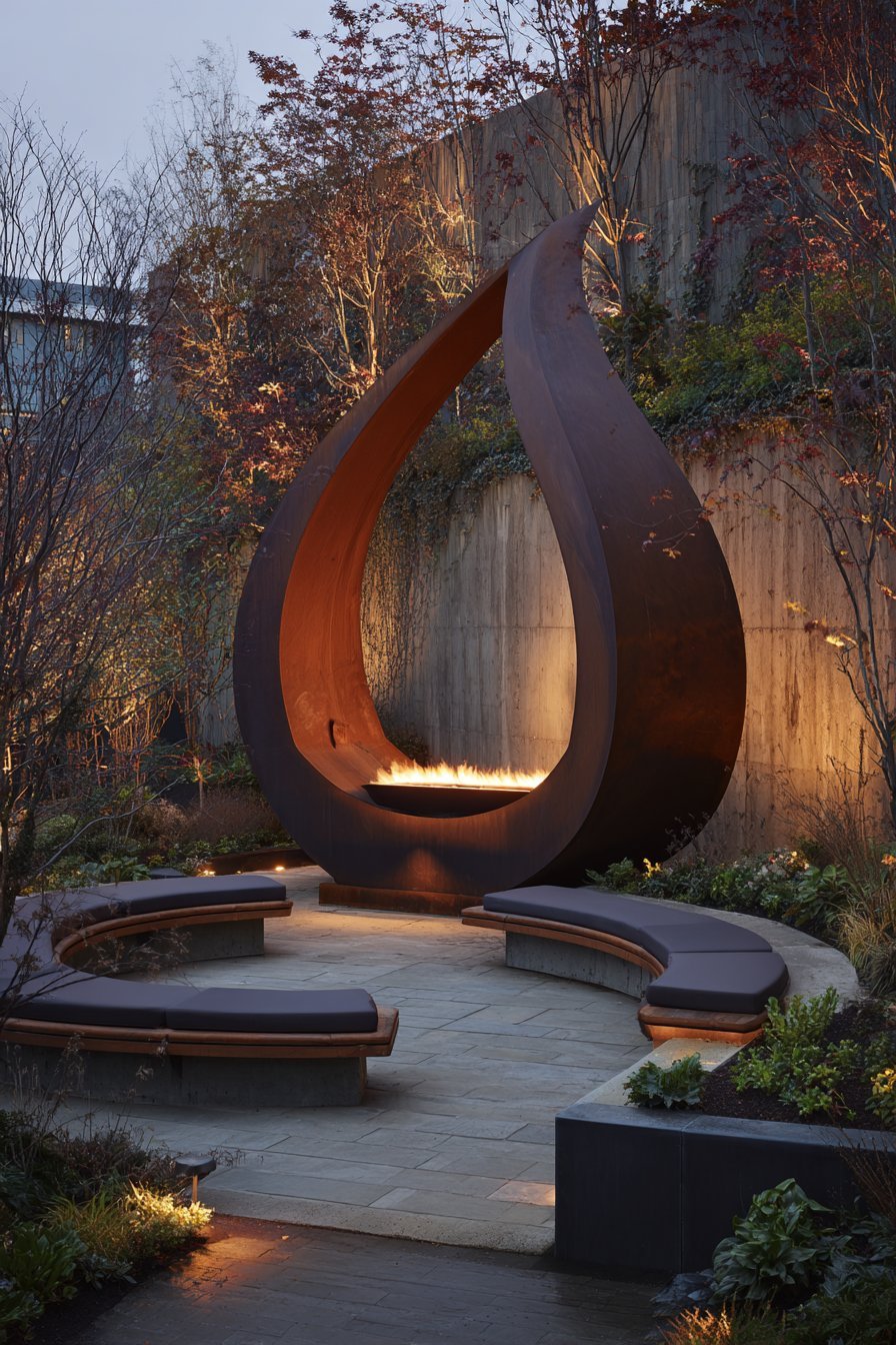 A Sculptural Fire Feature or Artistic Fire Pit